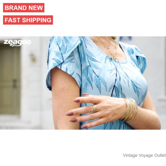 Summer Casual Dress Short Sleeve Loose Flowy Beach Midi Sundress with Pockets - Picture 7 of 7